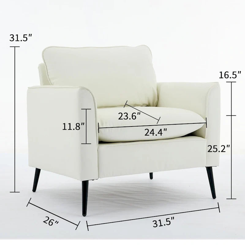Cat Paw Leather Upholstered Sofa 1PC Cream White