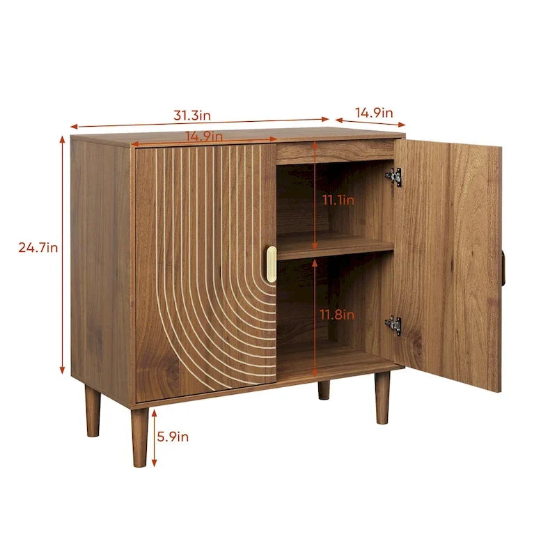 Credenza in noce, mobile buffet indipendente con scanalature lineari e ripiano regolabile