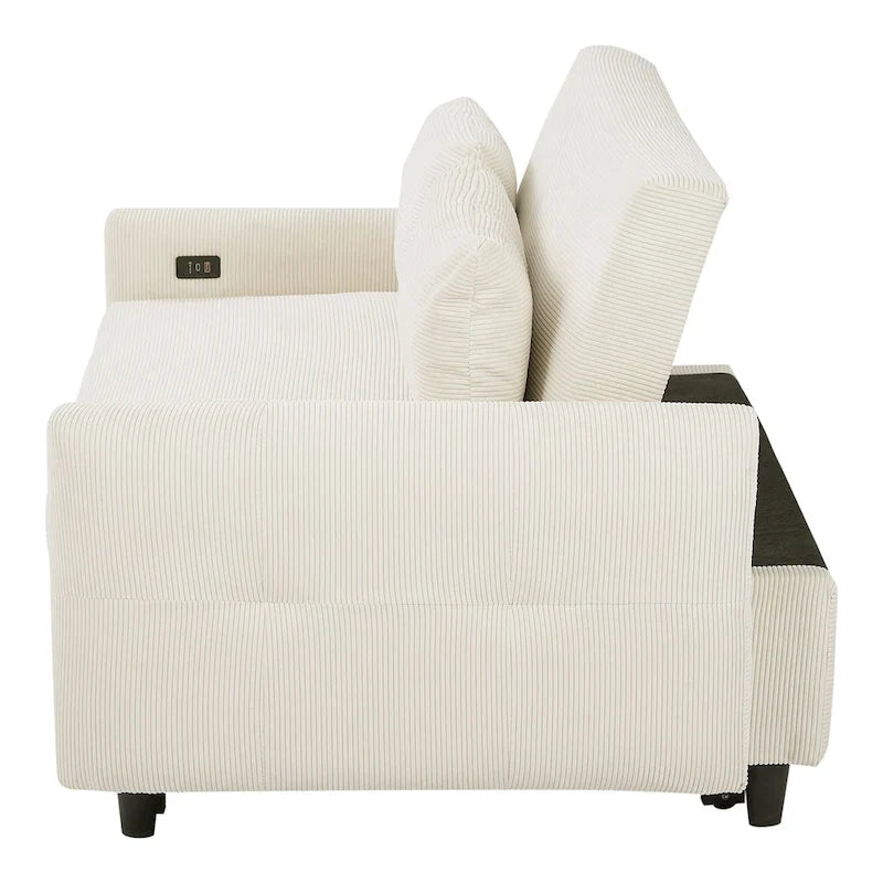 Rozkładana sofa z funkcją spania dla 2 osób, z poduszkami dekoracyjnymi i portami USB, nowoczesna sofa do spania, beżowa