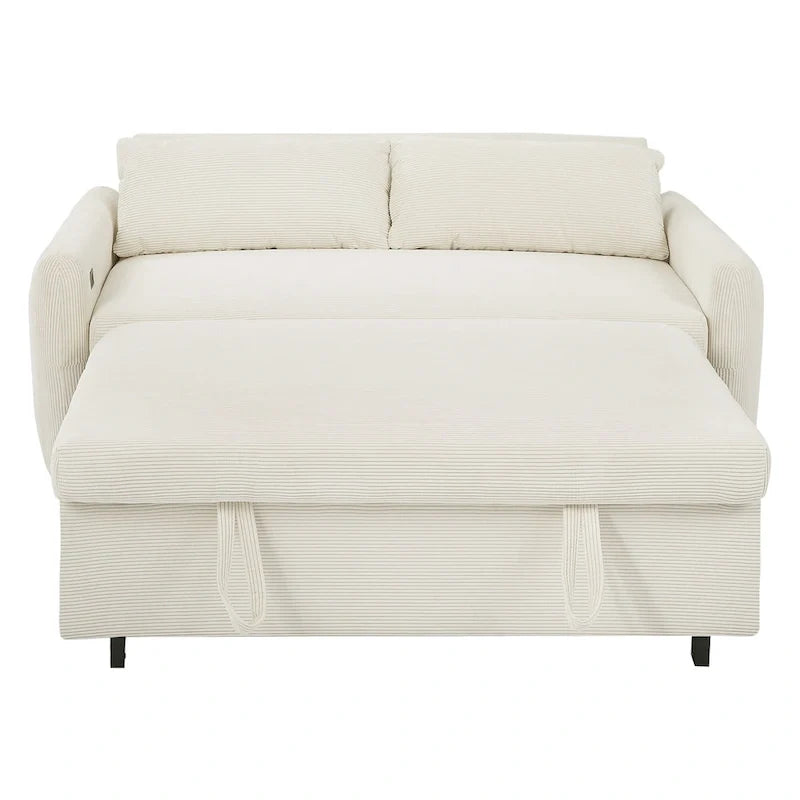 Rozkładana sofa z funkcją spania dla 2 osób, z poduszkami dekoracyjnymi i portami USB, nowoczesna sofa do spania, beżowa
