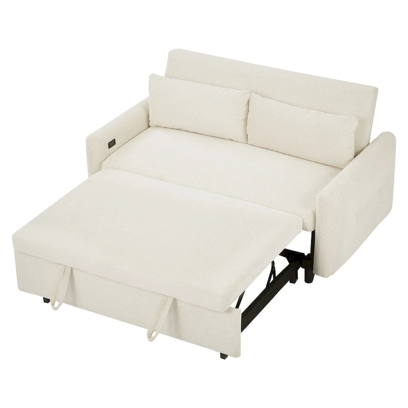 Rozkładana sofa z funkcją spania dla 2 osób, z poduszkami dekoracyjnymi i portami USB, nowoczesna sofa do spania, beżowa