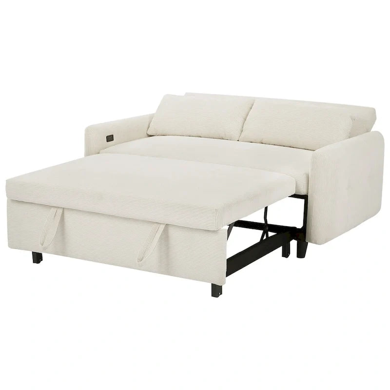 Rozkładana sofa z funkcją spania dla 2 osób, z poduszkami dekoracyjnymi i portami USB, nowoczesna sofa do spania, beżowa