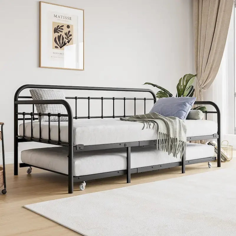 Letto da giorno in metallo per letto singolo con letto estraibile e robuste doghe in acciaio per la camera da letto