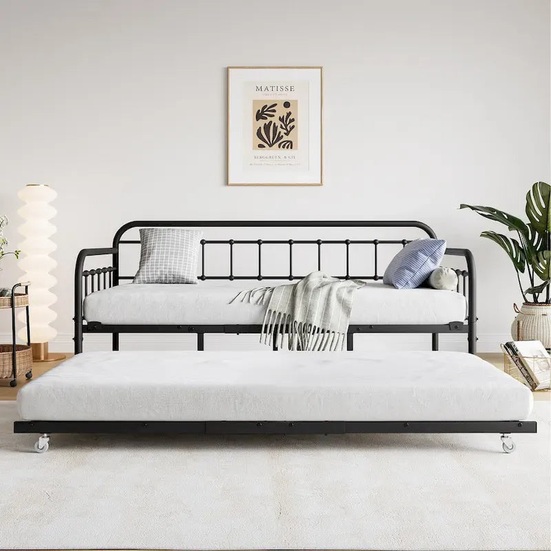 Letto da giorno in metallo per letto singolo con letto estraibile e robuste doghe in acciaio per la camera da letto