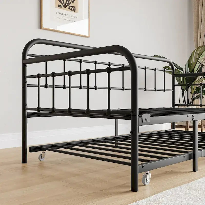 Letto da giorno in metallo per letto singolo con letto estraibile e robuste doghe in acciaio per la camera da letto