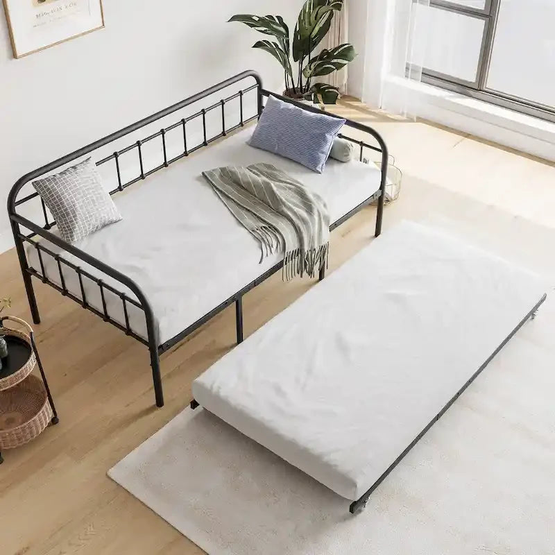 Letto da giorno in metallo per letto singolo con letto estraibile e robuste doghe in acciaio per la camera da letto
