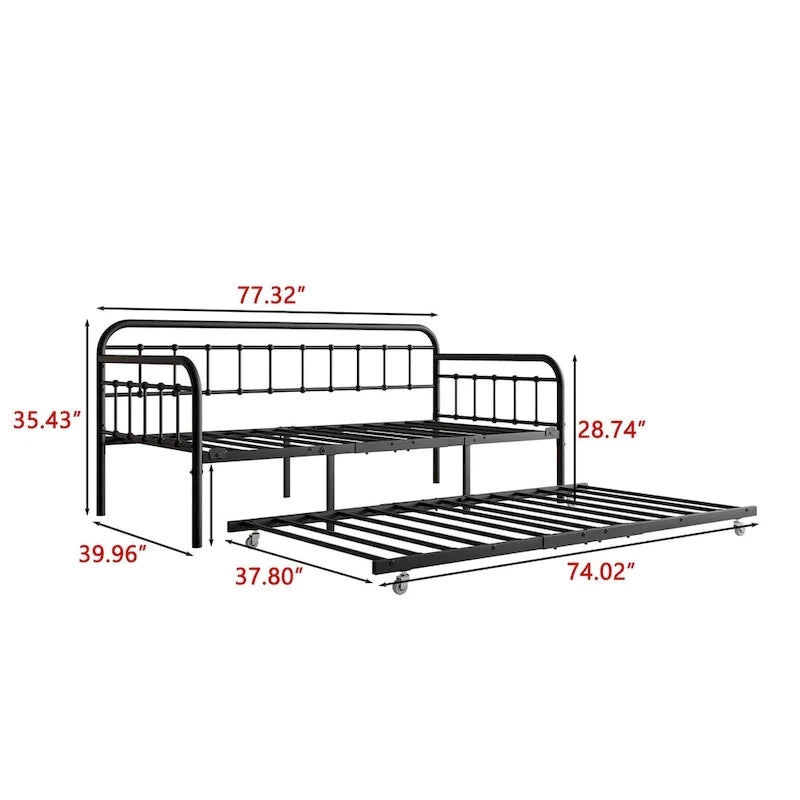 Letto da giorno in metallo per letto singolo con letto estraibile e robuste doghe in acciaio per la camera da letto