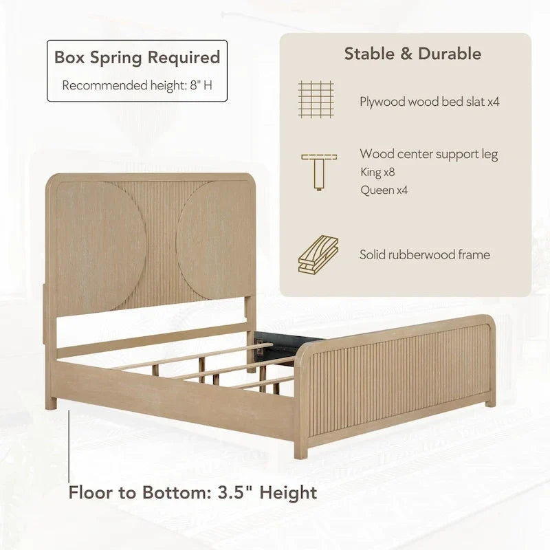 Modern Rustic Solid Wood Fluting Panel Bed