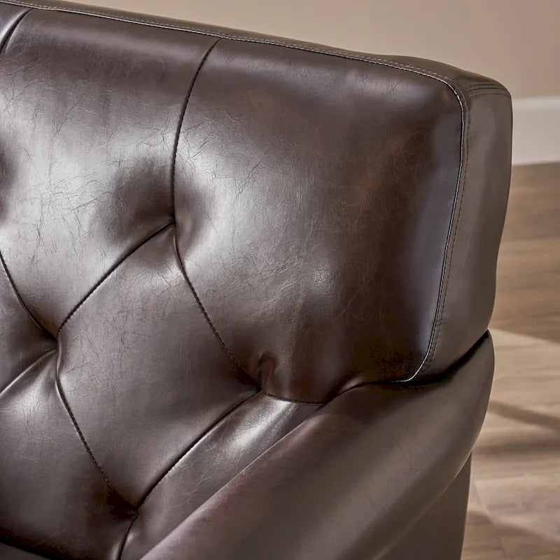 Brown Genuine Leather Button-Tufted Armchair