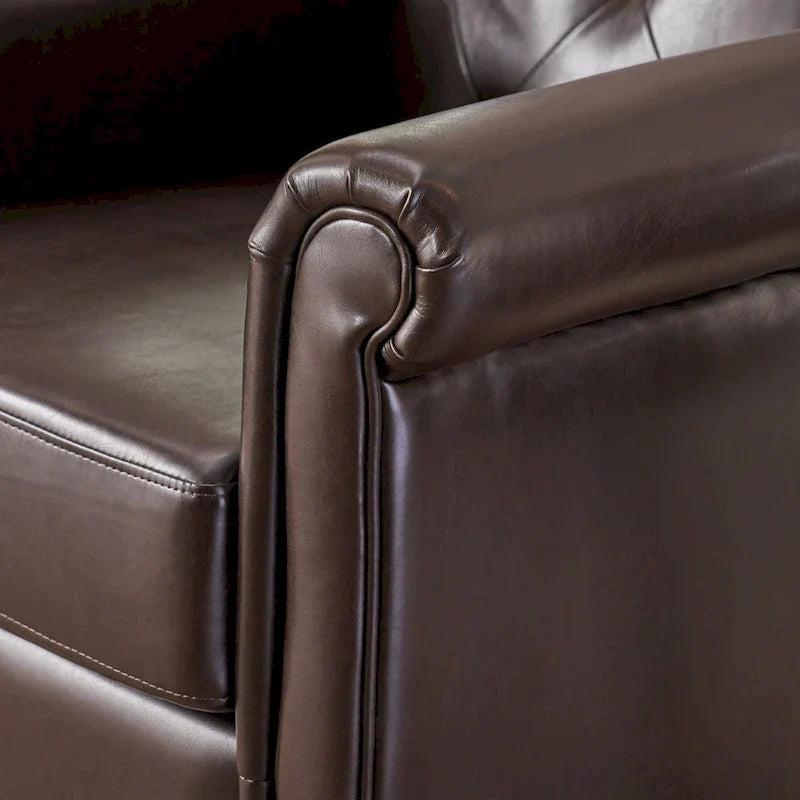 Brown Genuine Leather Button-Tufted Armchair