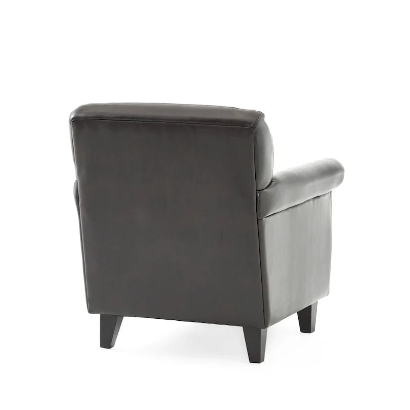 Brown Genuine Leather Button-Tufted Armchair