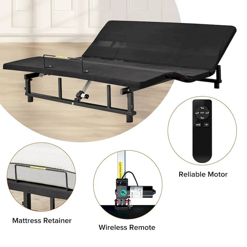 Base letto regolabile queen size con inclinazione della testiera e della pediera, telecomando wireless e posizione a gravità zero