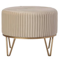 Round Velvet Ottoman Stool Raised with Hairpin Gold Base