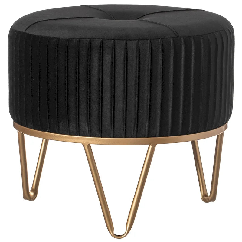Pouf rotondo rialzato in velluto con base dorata a forcina