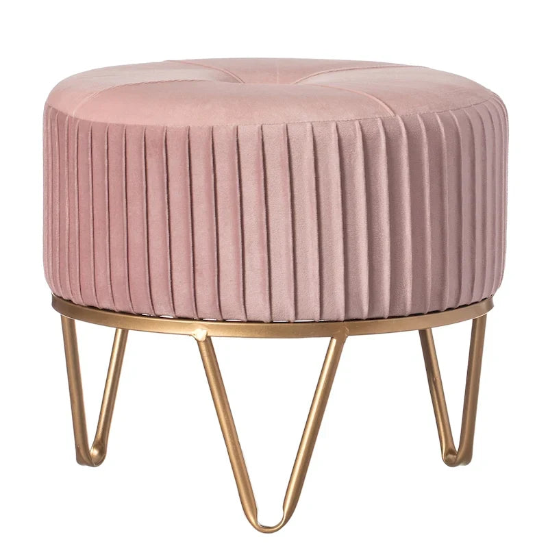 Pouf rotondo rialzato in velluto con base dorata a forcina