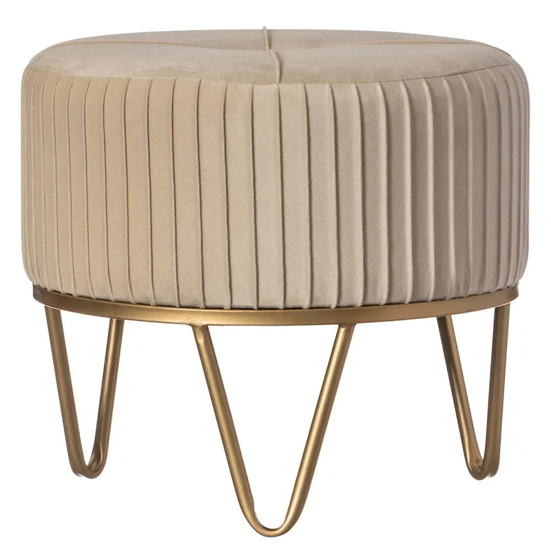 Pouf rotondo rialzato in velluto con base dorata a forcina