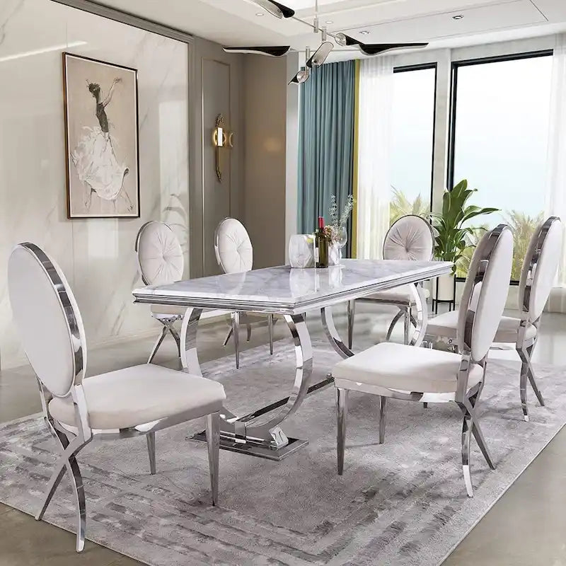 Tavolo da pranzo moderno con base a U in acciaio inox
