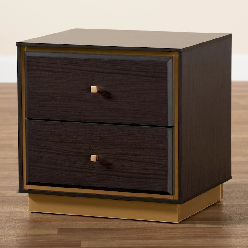 Wood/Metal 2-Drawer Nightstand – Walnut/Dark Brown