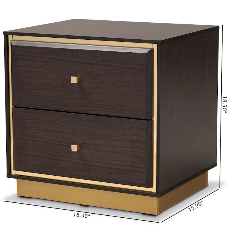 Wood/Metal 2-Drawer Nightstand – Walnut/Dark Brown