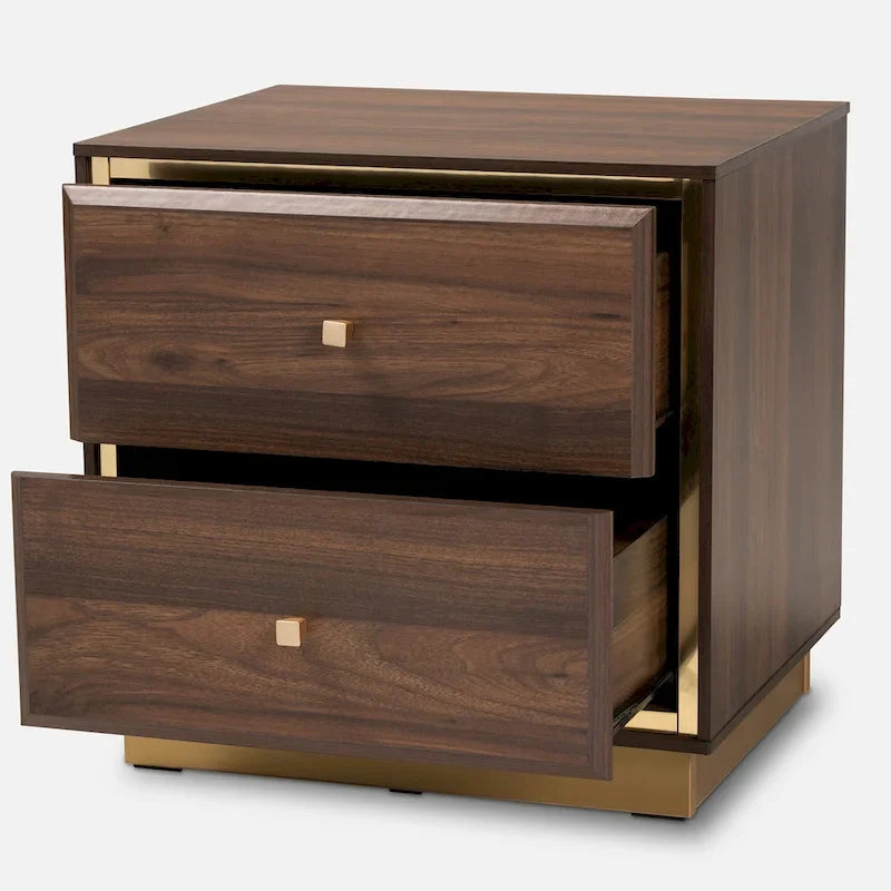 Wood/Metal 2-Drawer Nightstand – Walnut/Dark Brown