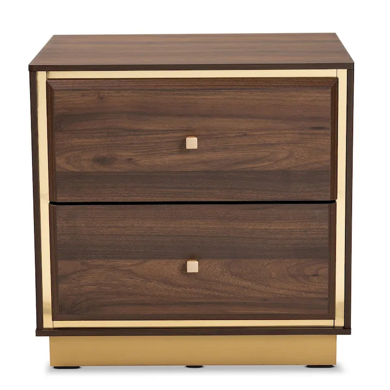 Wood/Metal 2-Drawer Nightstand – Walnut/Dark Brown