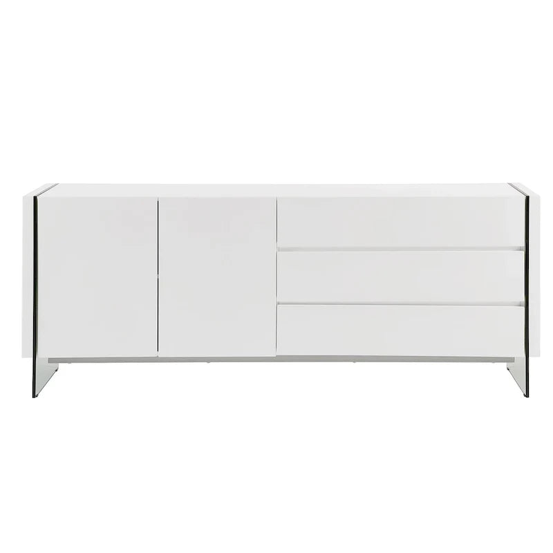 Buffet-Server in High Gloss White Lacquer with Clear Glass.
