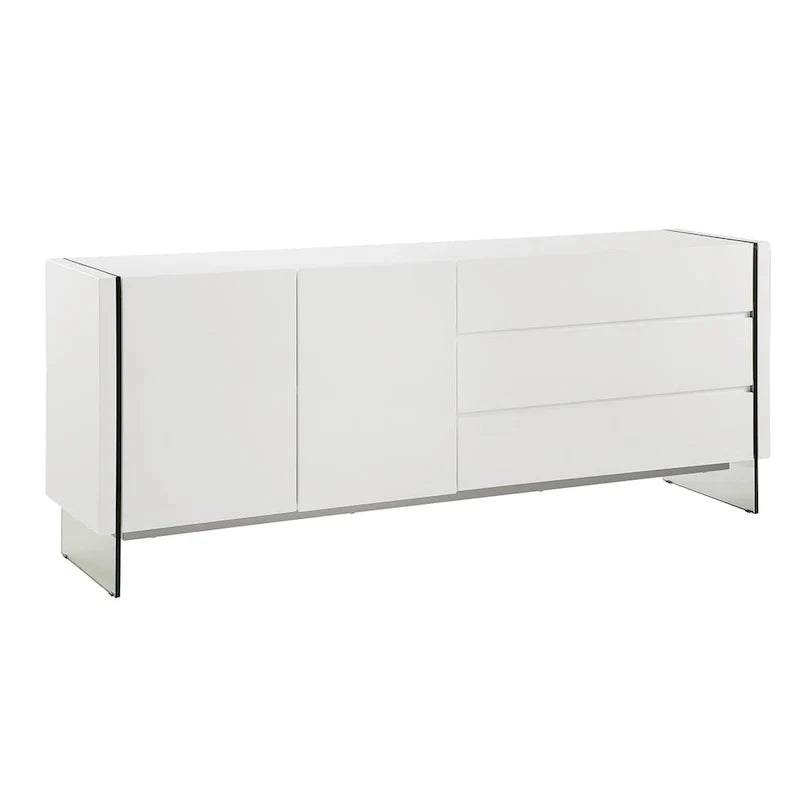Buffet-Server in High Gloss White Lacquer with Clear Glass.