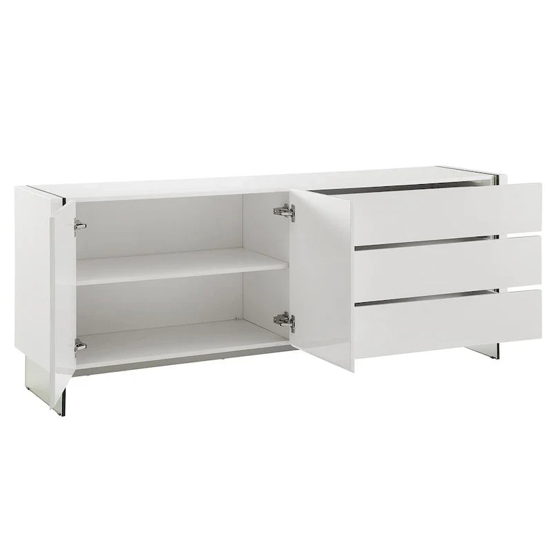 Buffet-Server in High Gloss White Lacquer with Clear Glass.