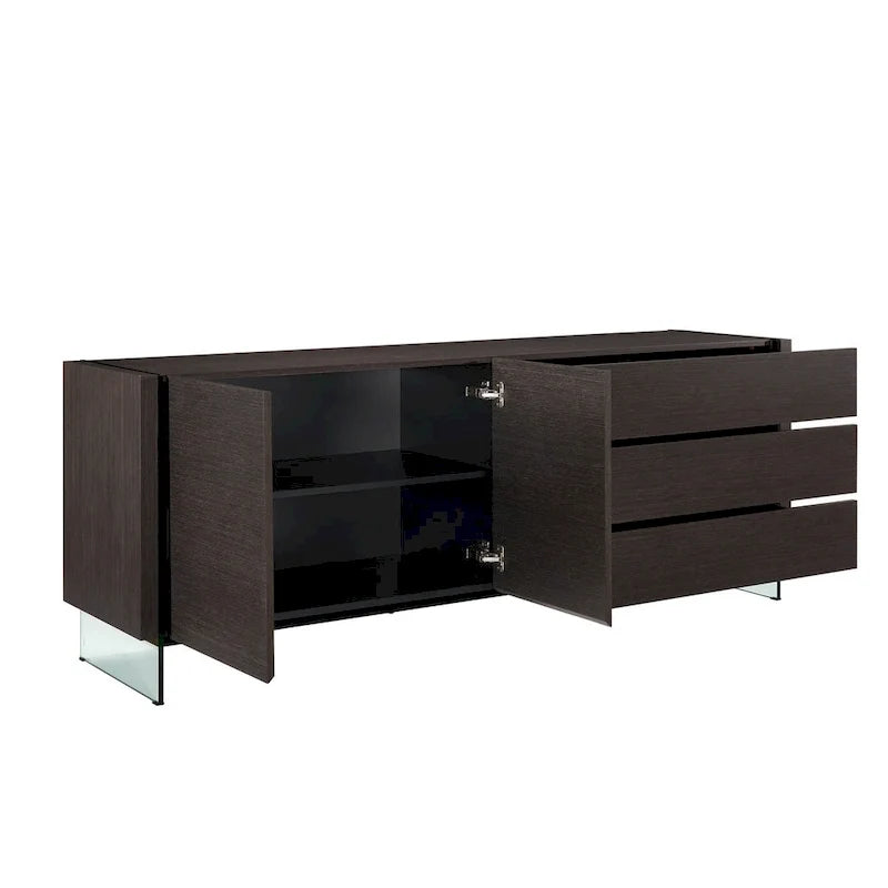 Buffet-Server in High Gloss White Lacquer with Clear Glass.