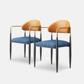 Modern Dining Chairs with Velvet Accent, Arm Chairs with PU Leather Back Pull and Metal Leg