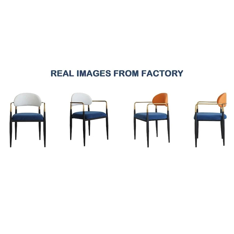Modern Dining Chairs with Velvet Accent, Arm Chairs with PU Leather Back Pull and Metal Leg