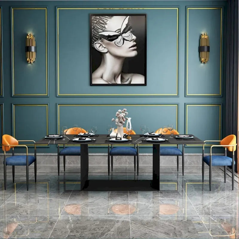 Modern Dining Chairs with Velvet Accent, Arm Chairs with PU Leather Back Pull and Metal Leg