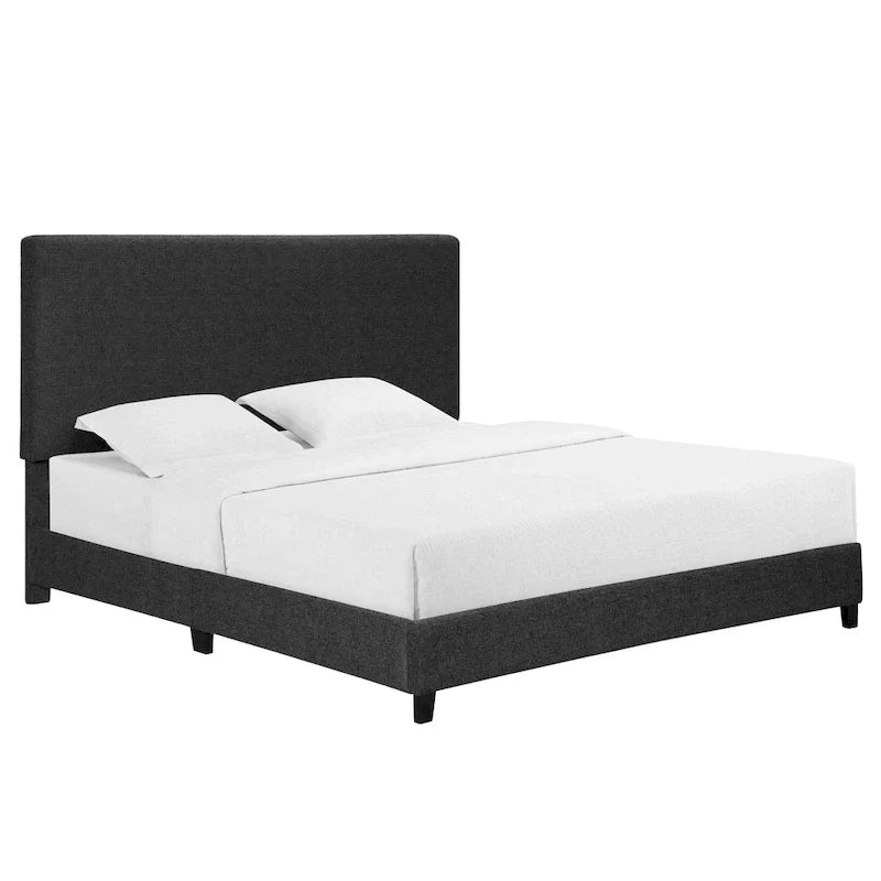 Letto a piattaforma con pannelli imbottiti alti in grigio scuro