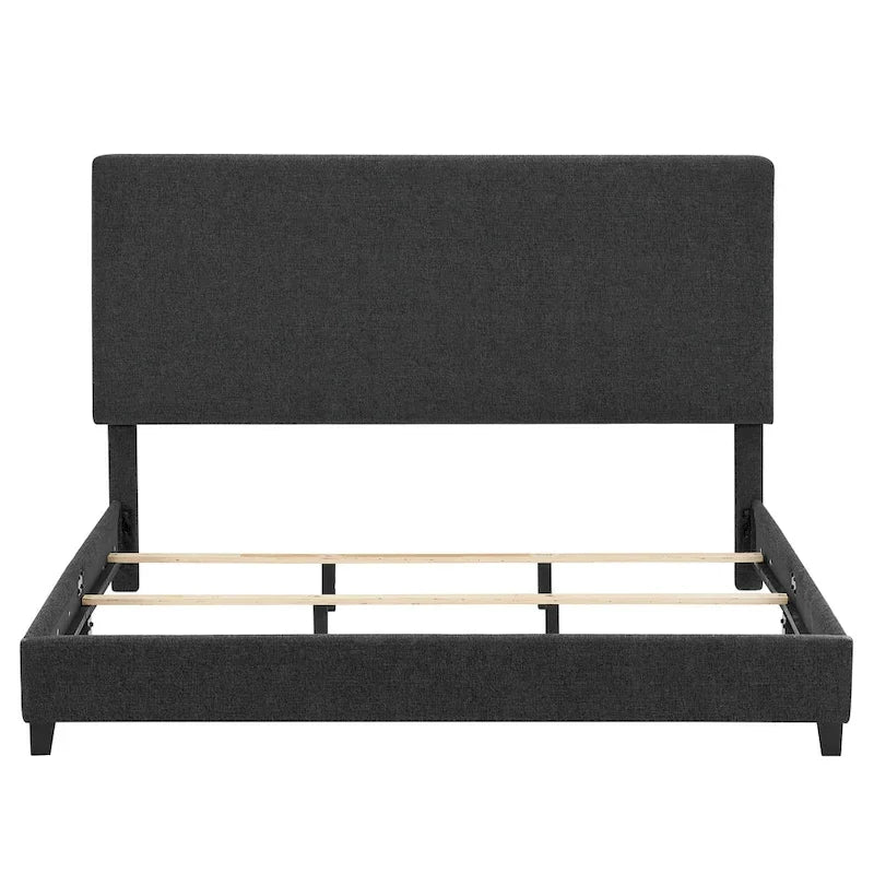 Letto a piattaforma con pannelli imbottiti alti in grigio scuro