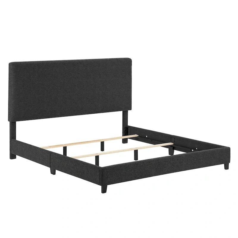 Letto a piattaforma con pannelli imbottiti alti in grigio scuro