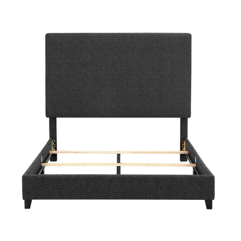 Letto a piattaforma con pannelli imbottiti alti in grigio scuro