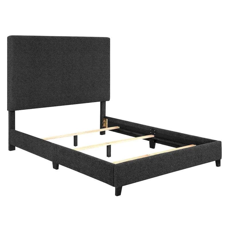 Letto a piattaforma con pannelli imbottiti alti in grigio scuro