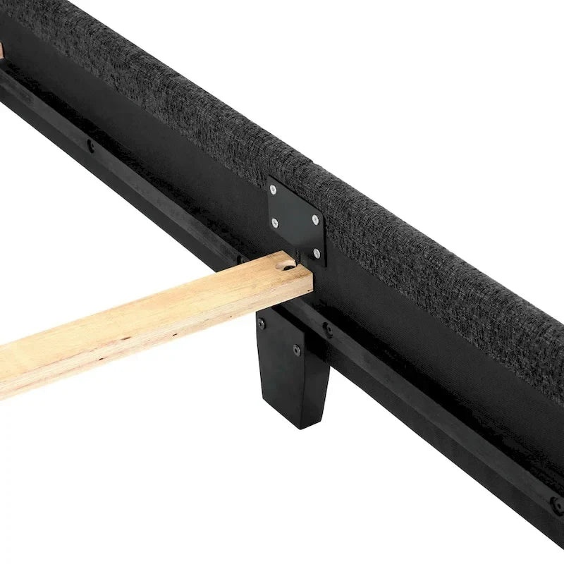 Letto a piattaforma con pannelli imbottiti alti in grigio scuro