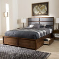 Strick & Bolton Mori Contemporary Grey Fabric and Walnut Wood Storage Bed