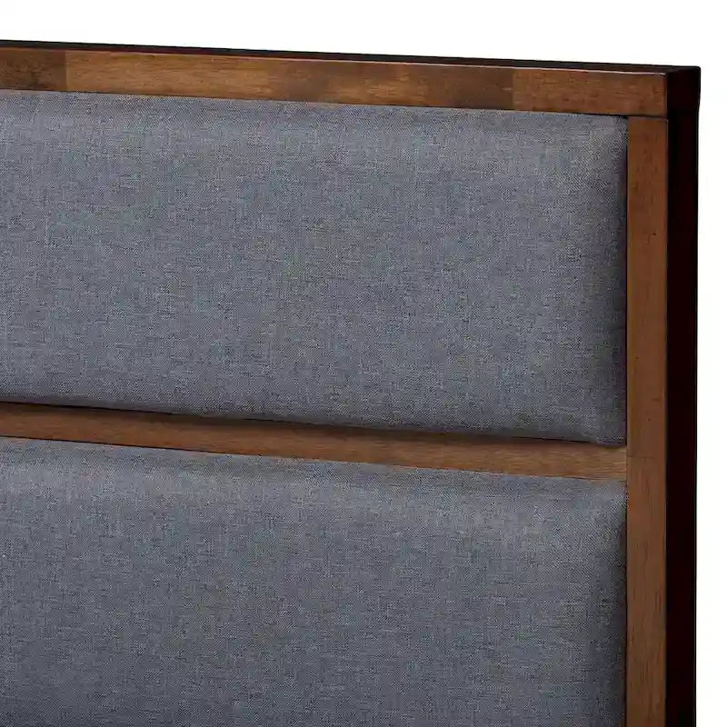 Letto contenitore contemporaneo in tessuto grigio e legno di noce