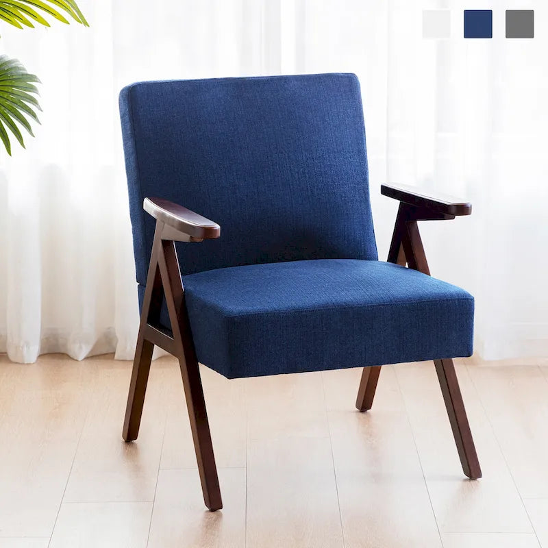 Poltrona moderna di metà secolo grigia/blu/bianca, imbottita, per soggiorno e camera da letto