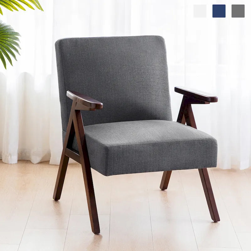 Poltrona moderna di metà secolo grigia/blu/bianca, imbottita, per soggiorno e camera da letto