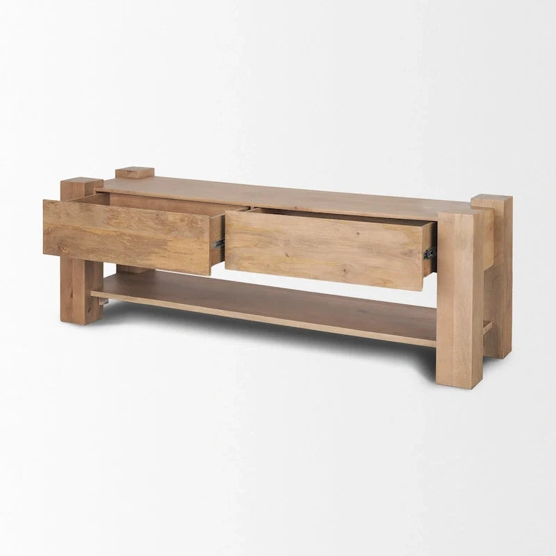 Jasnobrązowa drewniana szafka RTV - 70.0L x 20.0W x 24.0H