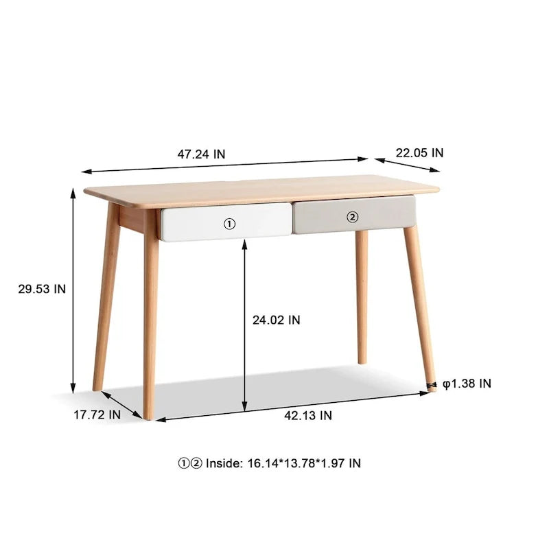 Scrivania per computer in legno massello da 47 con 2 cassetti per l'ufficio domestico