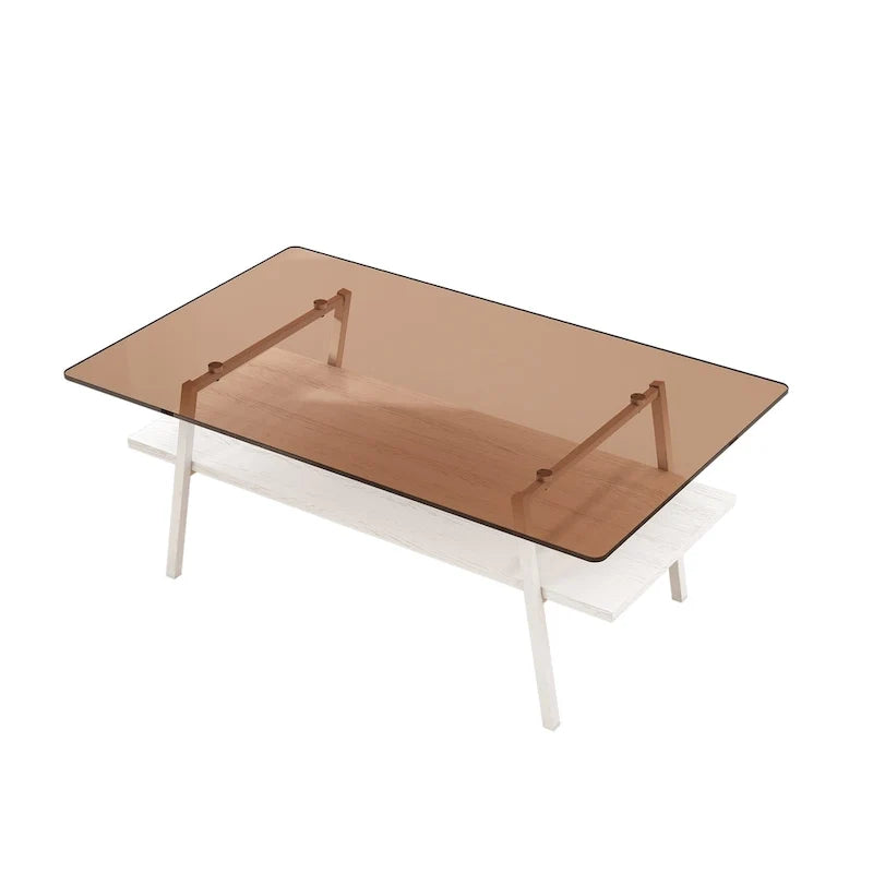 Rectangle Coffee Table,Tempered Glass Tabletop with Metal Legs,Modern Table for Living Room,Glass