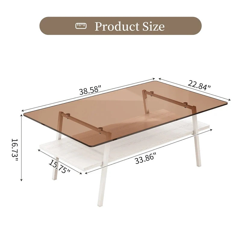 Rectangle Coffee Table,Tempered Glass Tabletop with Metal Legs,Modern Table for Living Room,Glass