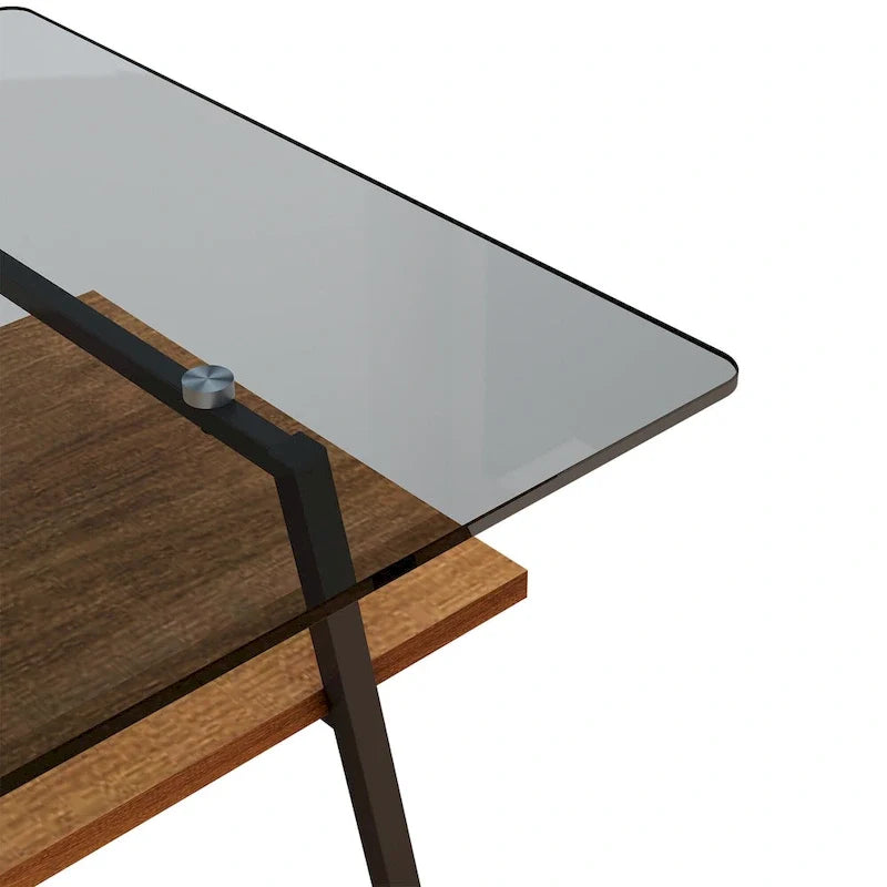 Rectangle Coffee Table,Tempered Glass Tabletop with Metal Legs,Modern Table for Living Room,Glass