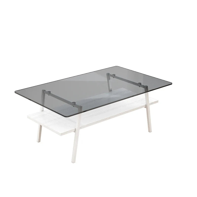 Rectangle Coffee Table,Tempered Glass Tabletop with Metal Legs,Modern Table for Living Room,Glass