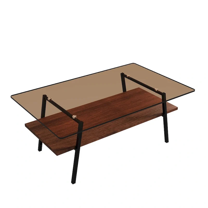 Rectangle Coffee Table,Tempered Glass Tabletop with Metal Legs,Modern Table for Living Room,Glass