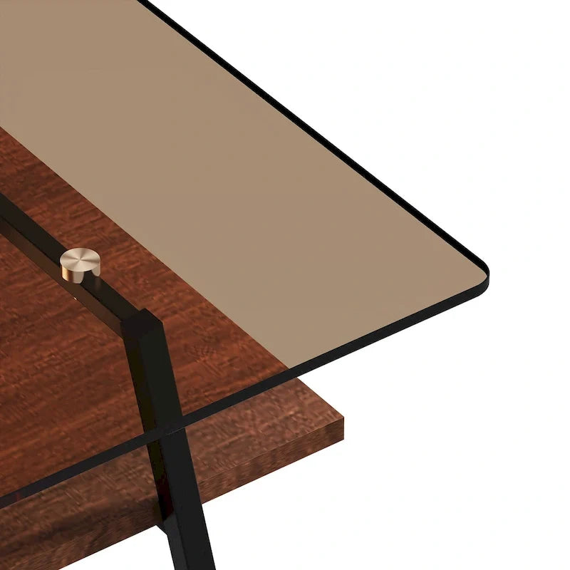 Rectangle Coffee Table,Tempered Glass Tabletop with Metal Legs,Modern Table for Living Room,Glass